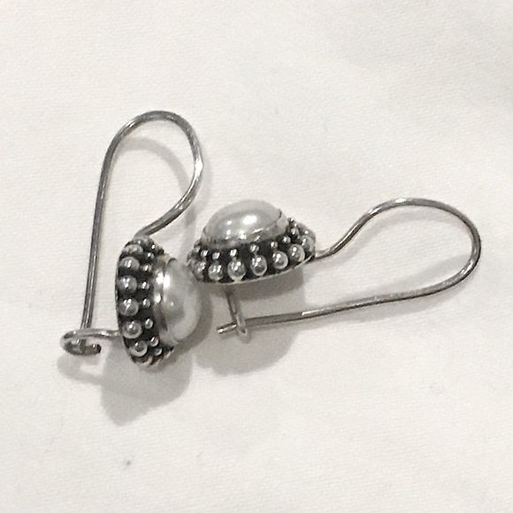 Vintage Sterling Silver Mabe Pearl Drop Earrings - Picture 4 of 7